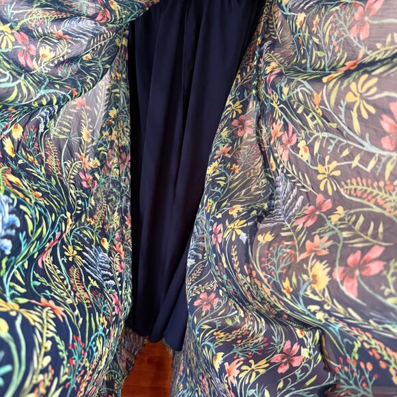 Jason Wu Eloquii Floral Halter Maxi Dress Sheer Overlay Navy Lining Lightweight - Picture 4 of 9